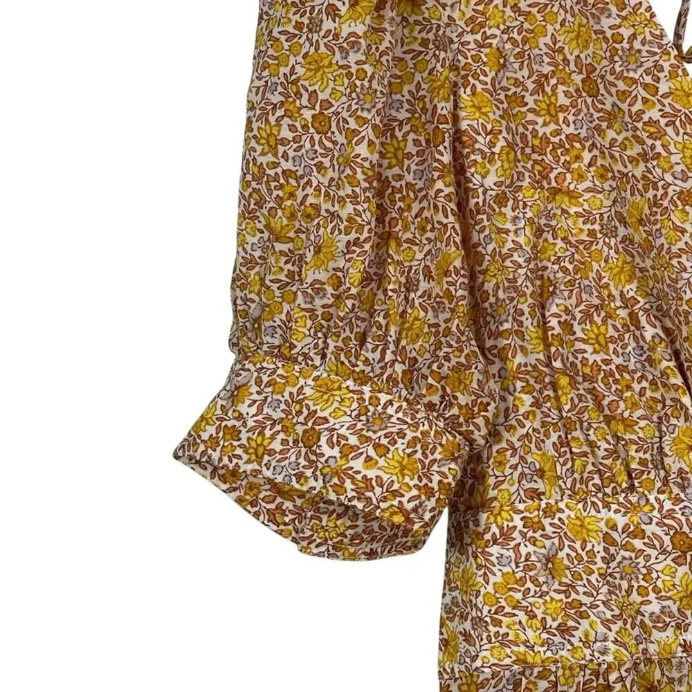 J. Crew Blouse Top Puff-sleeve V-neck Yellow Floral Size 0